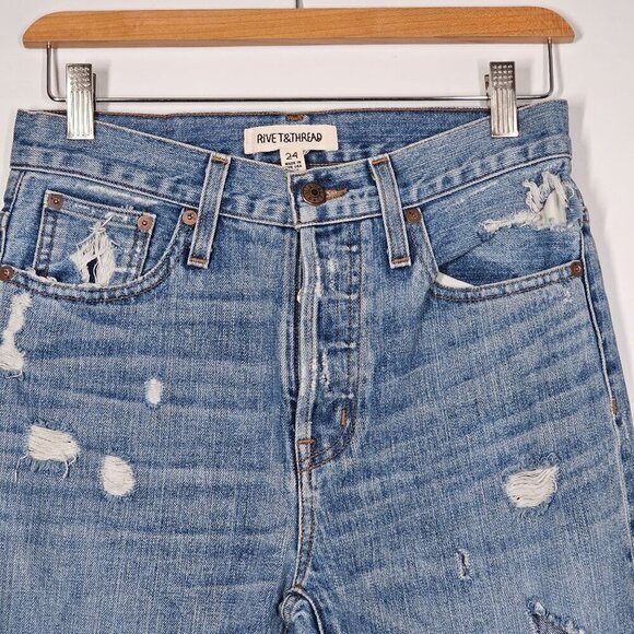 Madewell Rivet & Thread Distressed Straight-Leg Jeans Retro Distressed Size 24 - Picture 5 of 16